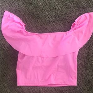 Kortni Jeane Ruffle Around Swim Top Small Pink